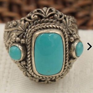 NEW Sarda Turquoise Floral Sterling Silver Bali Style Ring